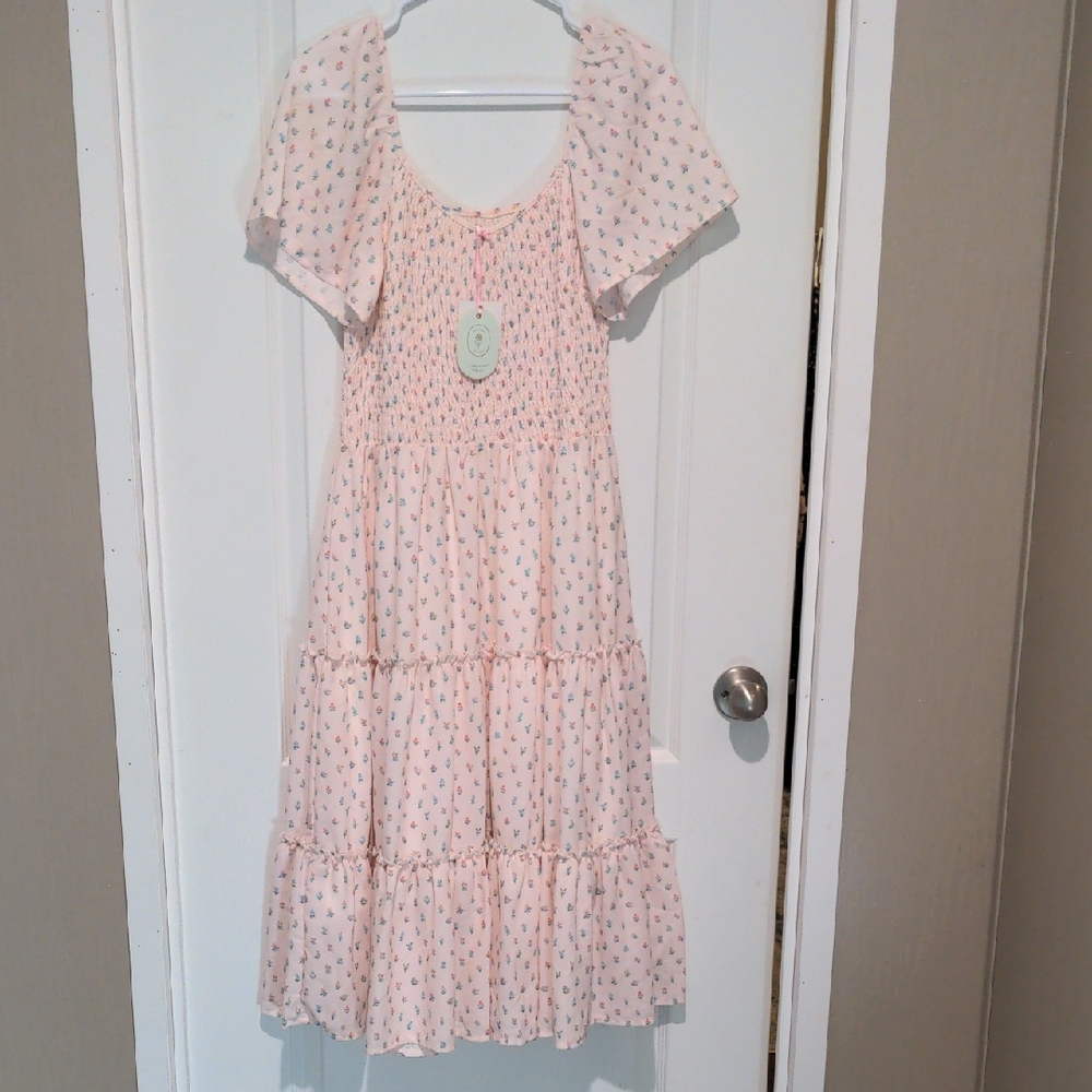 Charming Pink Floral Tiered Dress